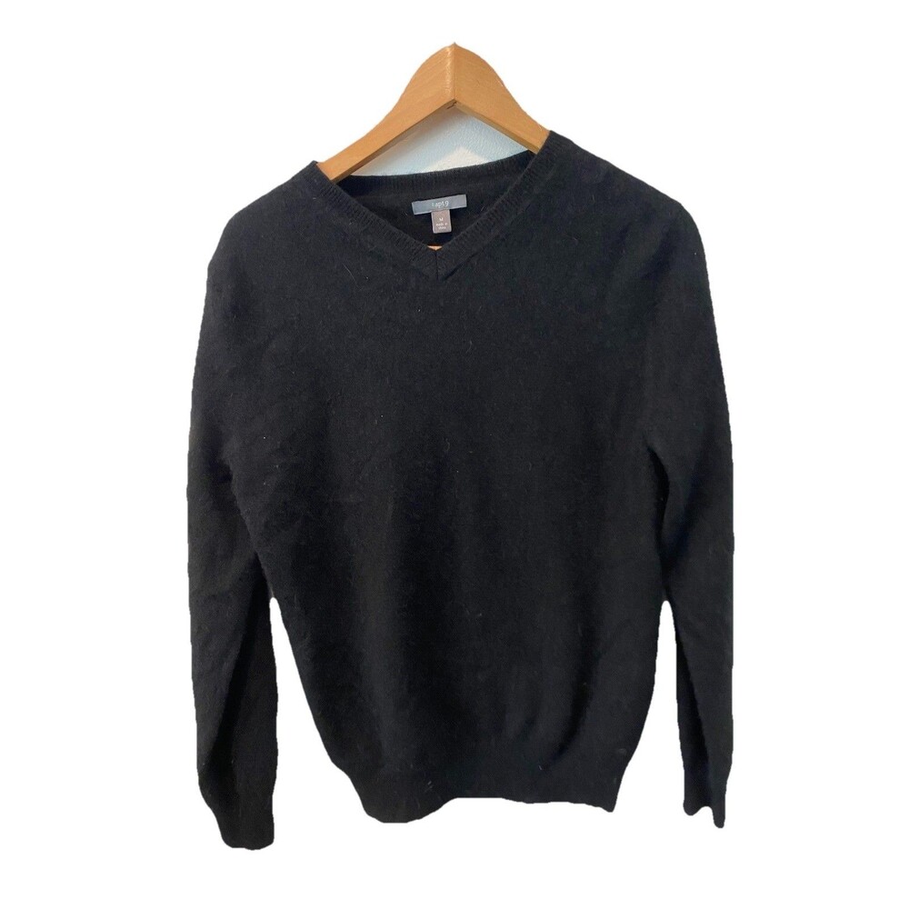 Apt.9 V-Neck 100% Cashmere Sweater Men's Size Medium Black Long Sleeve Pullover